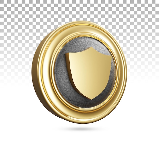 Ícone de escudo dourado em renderização 3d