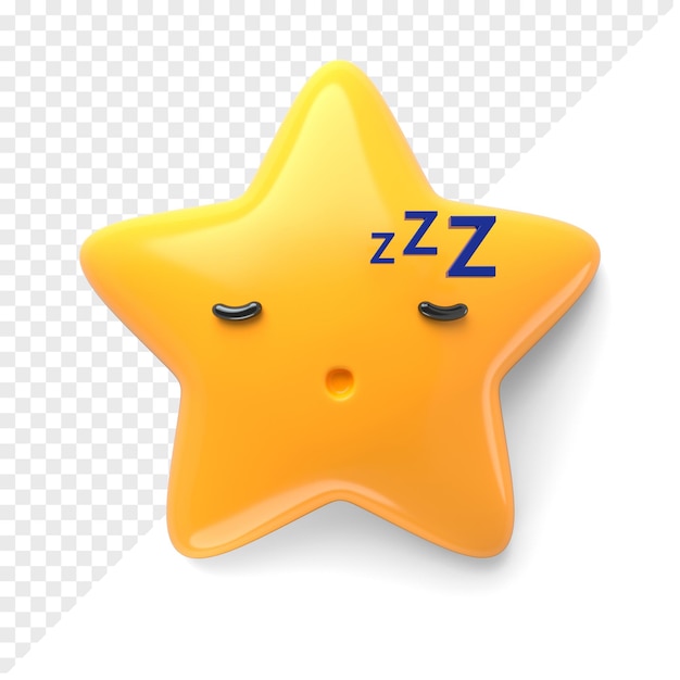 PSD Ícone de estrela de personagem com emoção adormecida na ilustração de renderização 3d do rosto
