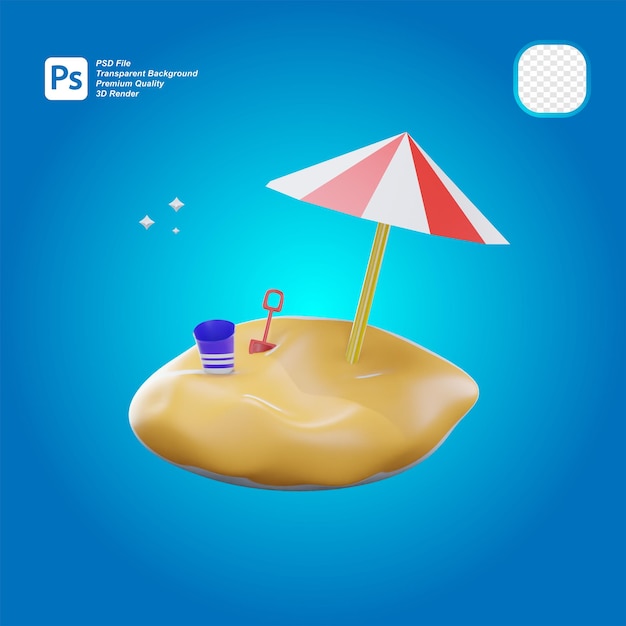 PSD Ícone de férias de praia 3d isolado em fundo transparente ilustração 3d