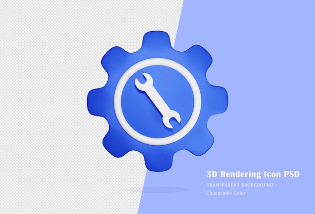 PSD Ícone de ferramenta de serviço 3d isolado. renderização em 3d do ícone azul de manutenção, configuração e chave inglesa