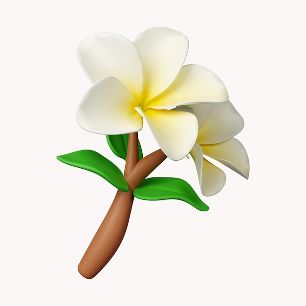 Ícone de flores de frangipani 3d isolado em ilustração de renderização 3d de fundo branco caminho de recorte