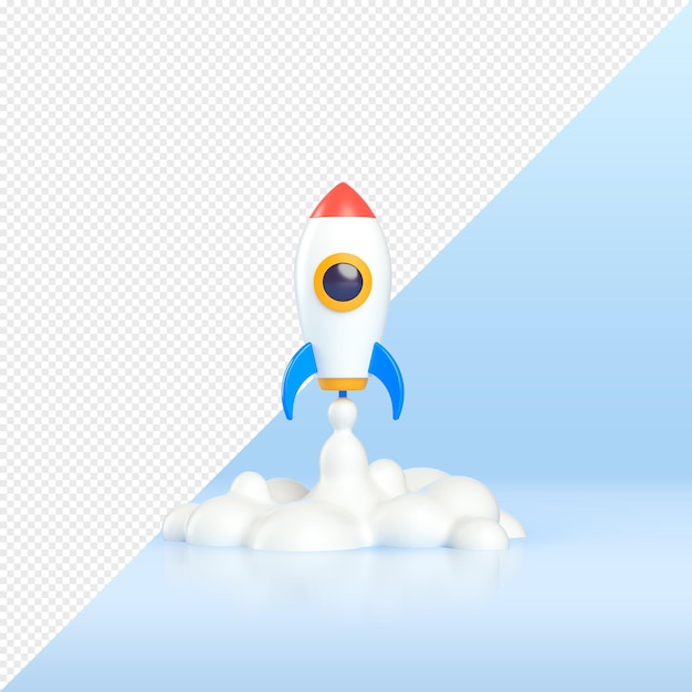 PSD Ícone de foguete na ilustração de renderização 3d de fundo azul