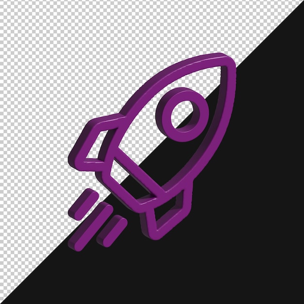 Ícone de foguete roxo isométrico 3D
