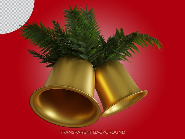 Ícone de fundo transparente de sino de natal renderizado em 3d, vista lateral traseira