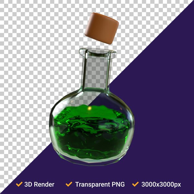 PSD Ícone de garrafa de veneno 3d render fundo transparente em formato png