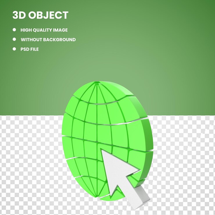 PSD ícone de globo de seta de clique na web 3d