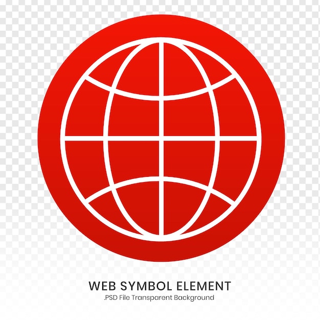 ícone de globo de símbolo web vermelho no arquivo psd do botão