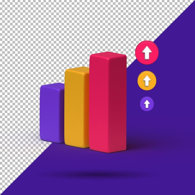 Ícone de gráfico de crescimento de renderização 3d