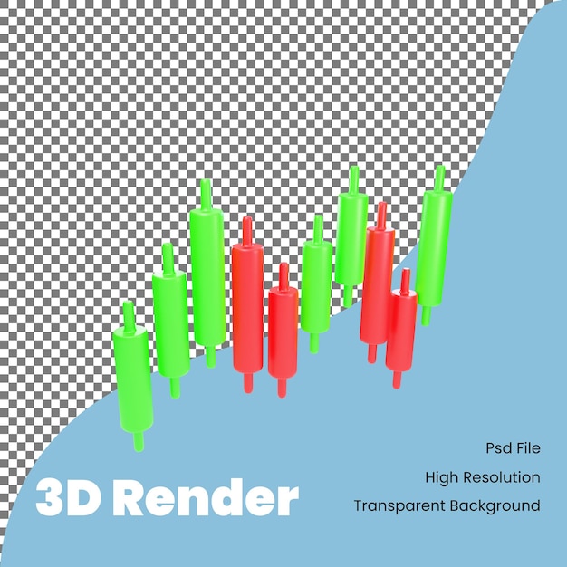 PSD Ícone de gráfico de velas de renderização 3d para negociação