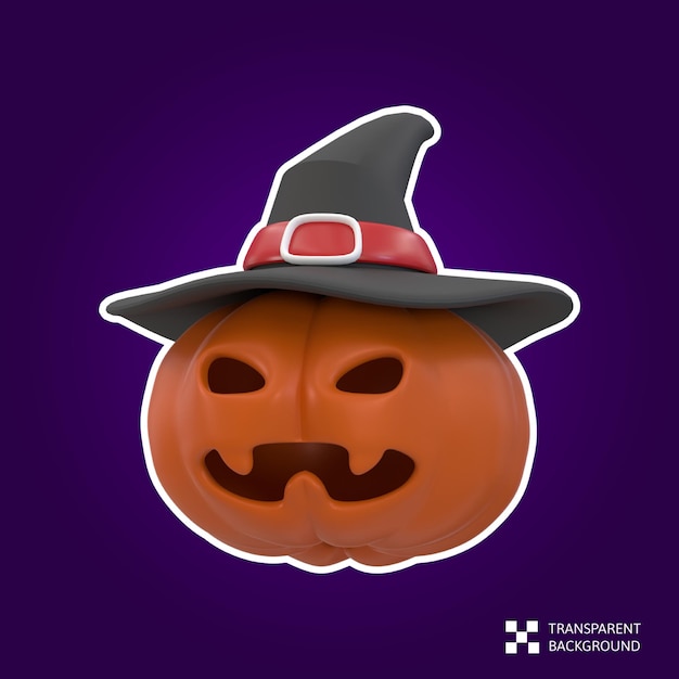 PSD Ícone de halloween de renderização 3d - abóbora com chapéu de magos