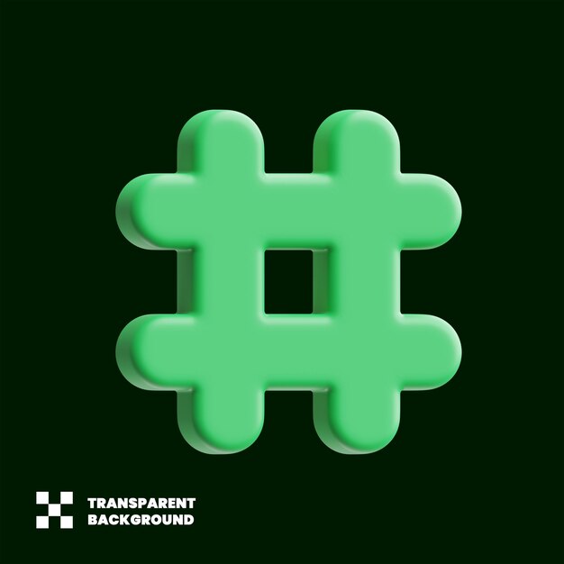 Ícone de hashtag de mídia social em renderização 3d minimalista