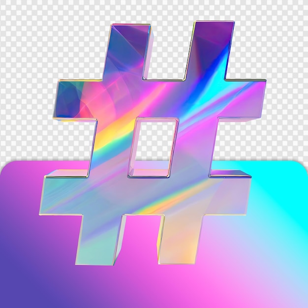 PSD Ícone de hashtag iridescente isolado em 3d de vidro