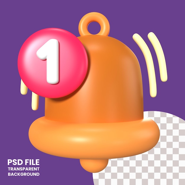 Ícone de ilustração 3d da campainha de notificação