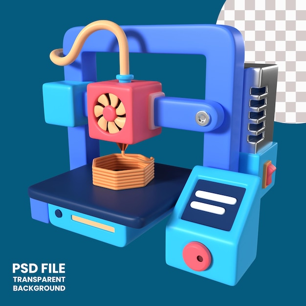 PSD Ícone de ilustração 3d da impressora 3d fdm