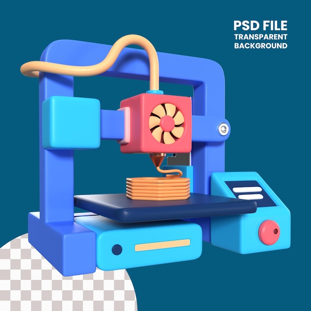 PSD Ícone de ilustração 3d da impressora 3d fdm