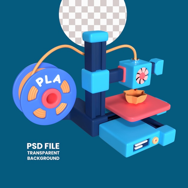 PSD Ícone de ilustração 3d da impressora 3d fdm