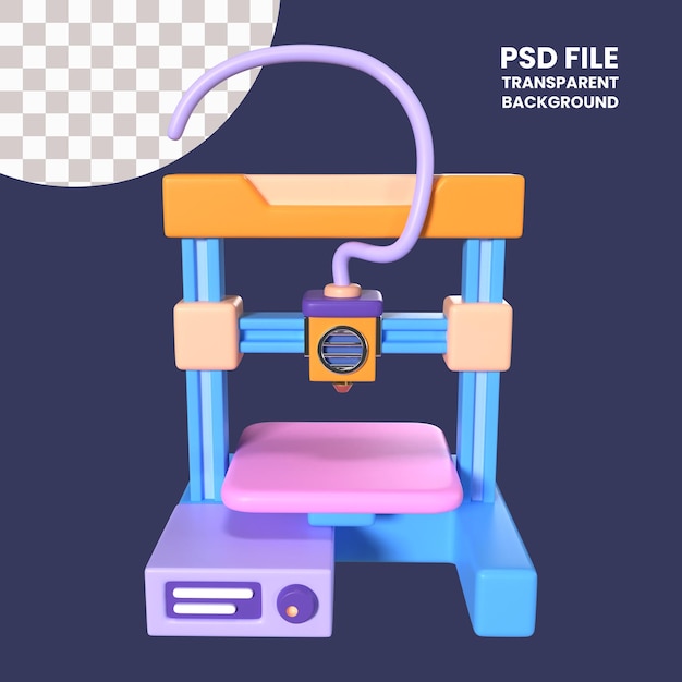 PSD Ícone de ilustração 3d da impressora 3d fdm