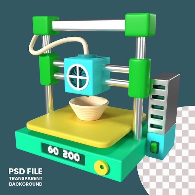 Ícone de ilustração 3d da mini impressora 3d fdm