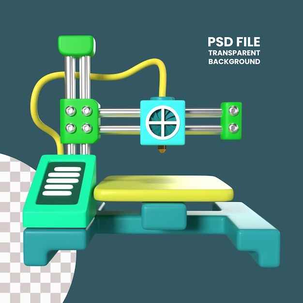 PSD Ícone de ilustração 3d da mini impressora 3d fdm