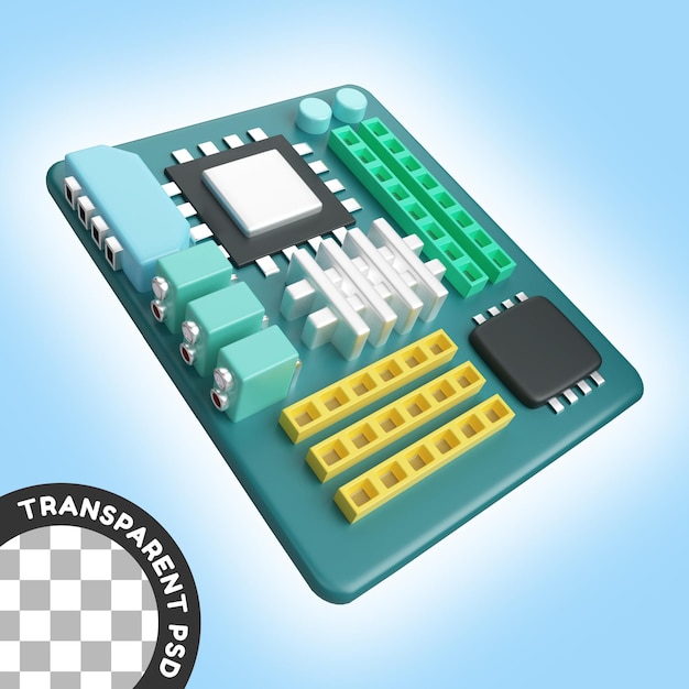 Ícone de ilustração 3D da placa-mãe