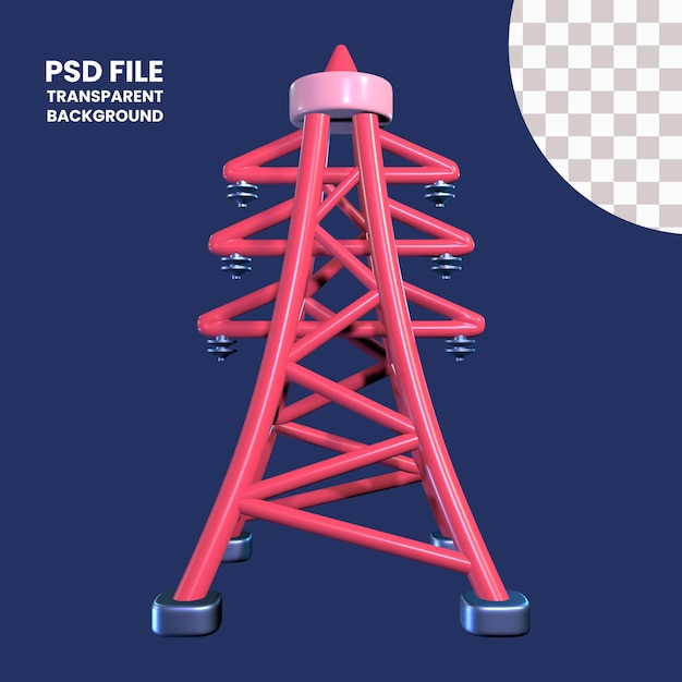 Ícone de Ilustração 3D da Torre da Linha de Energia de Alta Tensão