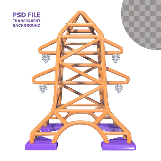 Ícone de Ilustração 3D da Torre da Linha de Energia de Alta Tensão