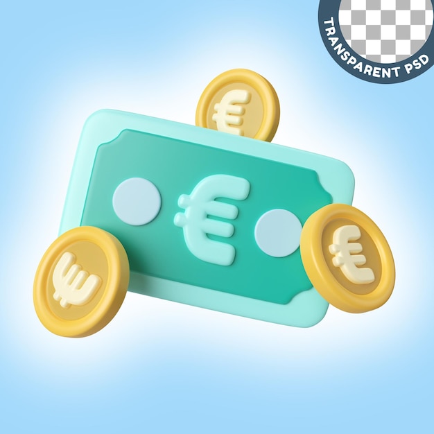 PSD Ícone de ilustração 3d de dinheiro em euros