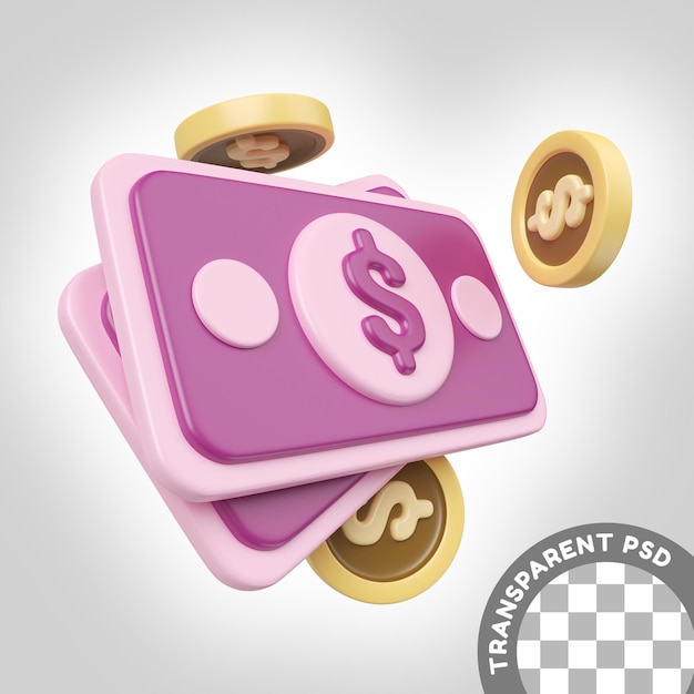 Ícone de ilustração 3D de dinheiro