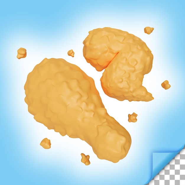 Ícone de ilustração 3d de frango frito crocante