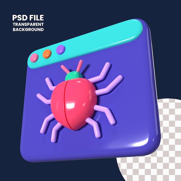 PSD Ícone de ilustração 3d de malware