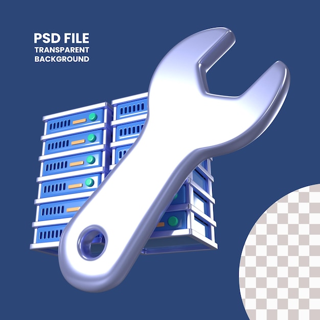 PSD Ícone de ilustração 3d de manutenção do servidor