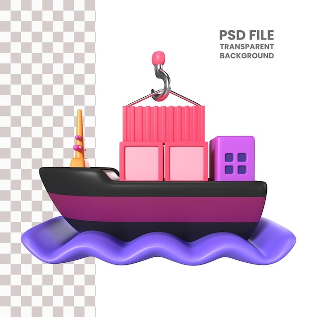 PSD Ícone de ilustração 3d de navio de carga