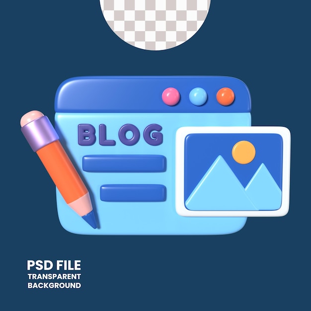 Ícone de ilustração 3D do blog