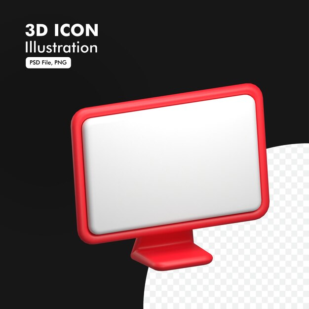 PSD Ícone de interface do usuário 3d do monitor vermelho