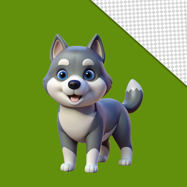 PSD Ícone de inverno 3d com husky em transparente