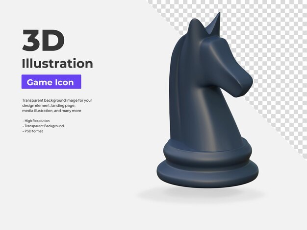 PSD Ícone de jogo de cavaleiro de cavalo de xadrez ilustração 3d
