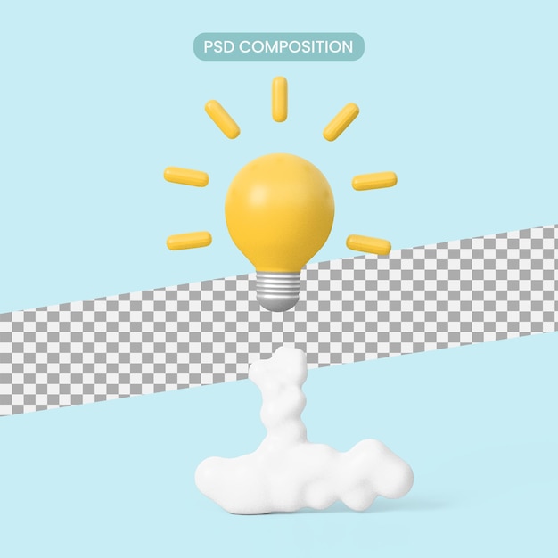 ícone de lançamento de lâmpada 3d, brainstorm, pensamento inteligente e conceito de ideia criativa. renderização 3D