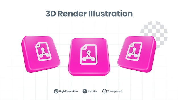 Ícone de leitor de acrobata de pasta realista 3D para promoção de mídia social de aplicativo móvel da Web