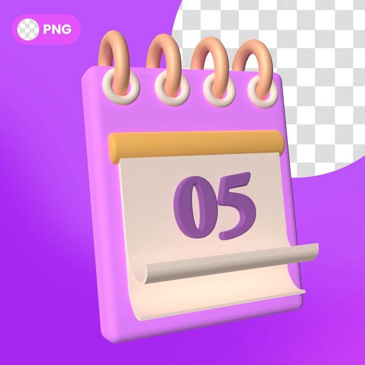Ícone de lembrete de cronograma de calendário PSD isolado renderização 3d número cinco