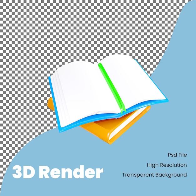 Ícone de livro com renderização 3d para voltar às aulas