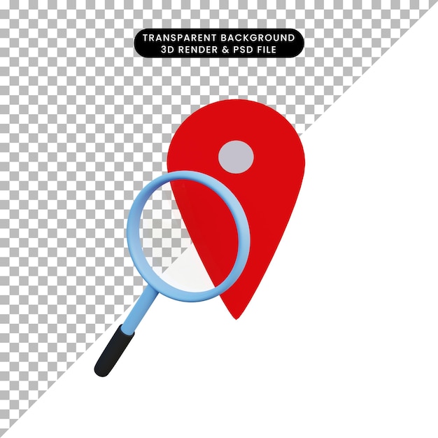 PSD Ícone de localização de ilustração 3d e ampliação