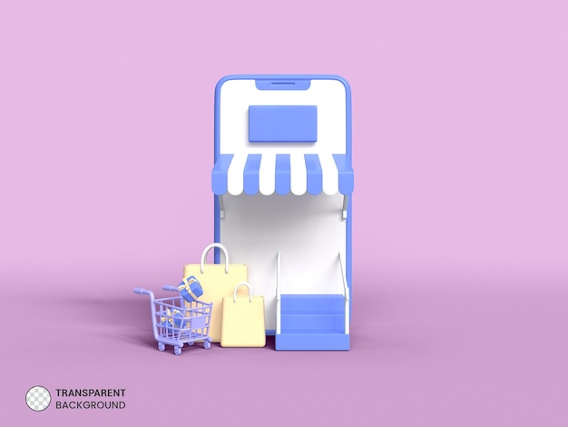 Ícone de loja online isolado renderização 3d ilustração