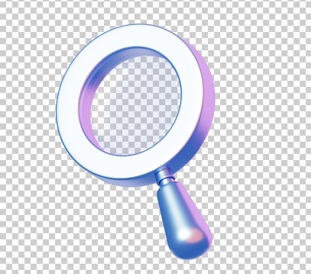 Ícone de lupa em pastel metálico 3D representando o conceito de análise ou investigação de pesquisa de pesquisa