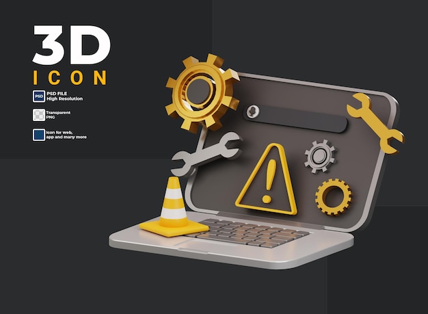 PSD Ícone de manutenção de computador 3d