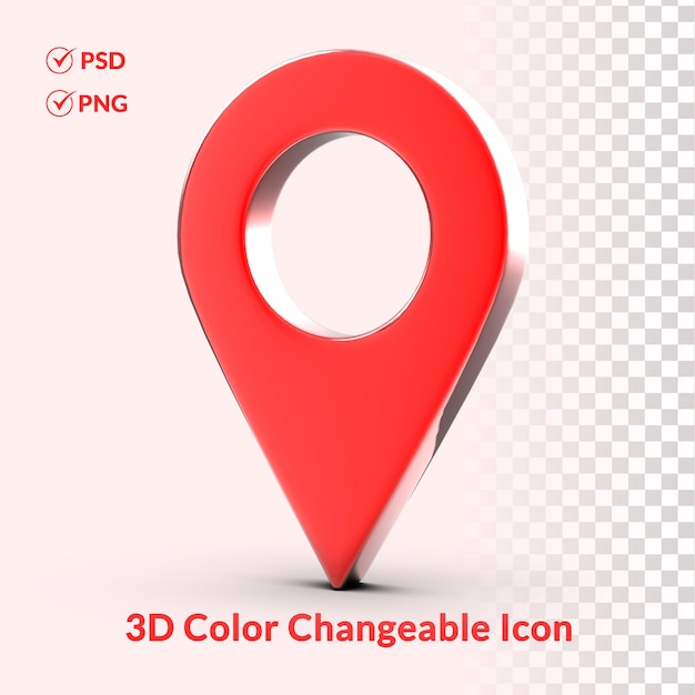 PSD Ícone de mapa vermelho de fundo transparente editável de cor 3d