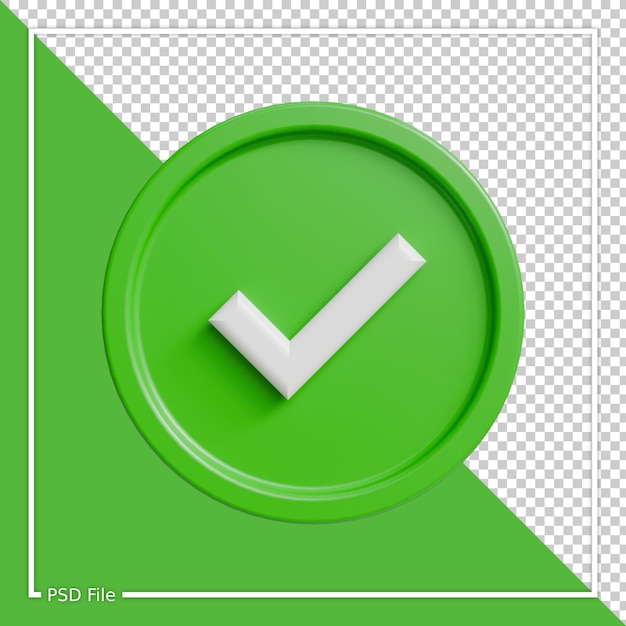 Ícone de marca de verificação 3D em estilo brilhante verde