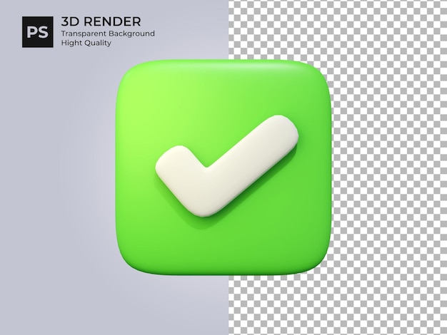 Ícone de marca de verificação de lista de verificação verde 3d bandeira de resposta de marca de verificação correta ok e sim