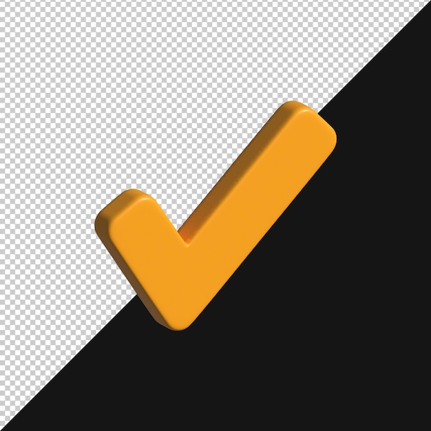 Ícone de marca de verificação laranja renderizado em 3D