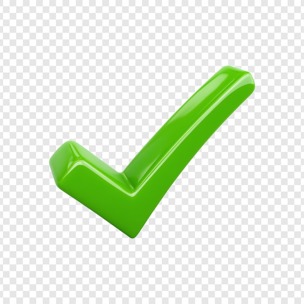Ícone de marca de verificação verde 3D em fundo transparente
