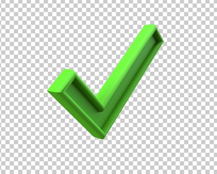 PSD ícone de marca verde de verificação direita 3d